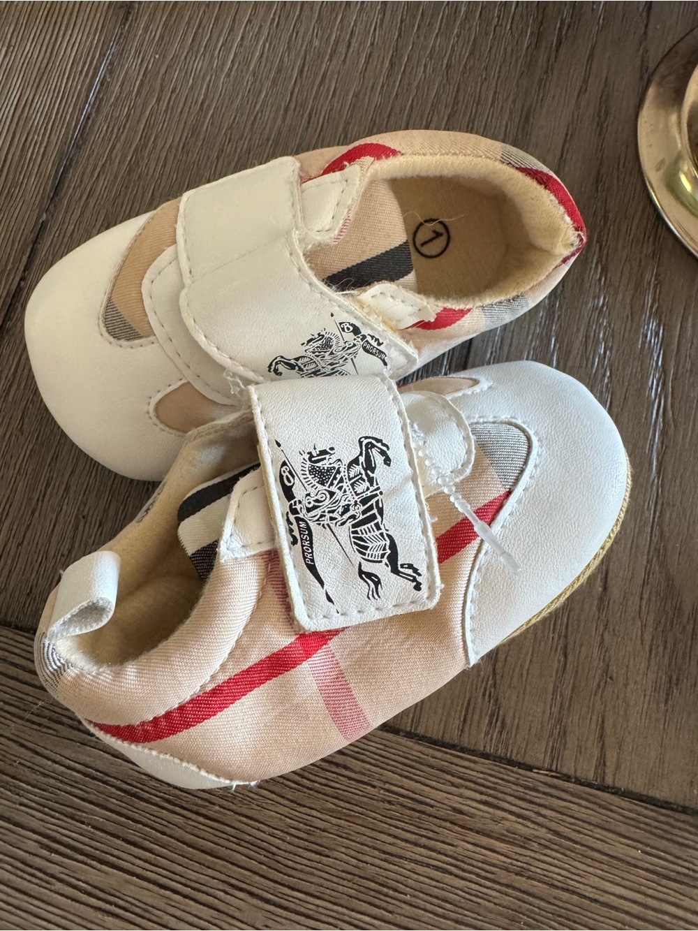 Classic White & Beige Check Infant Shoes with Velcro Strap
